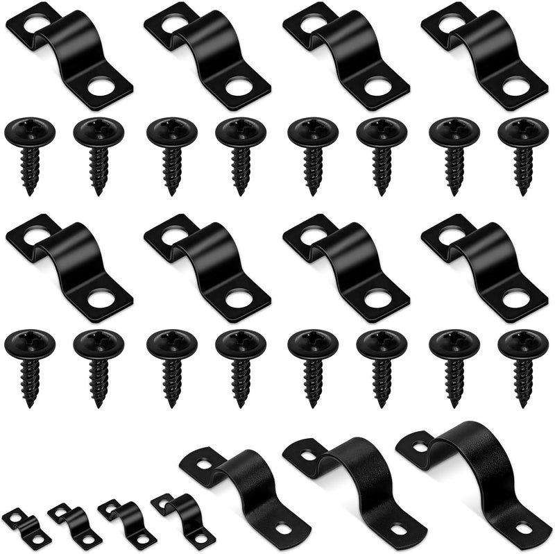 Glarks 75pcs 8mm Pipe Strap Clamp, Black Carbon Steel 2 Hole Strap Heavy Duty Rigid Pipe Strap U Bracket Tube Strap Cable Clamp Hanger Tension Tube Clip with screw for Pipe Tube Cable Fixing - Image 1